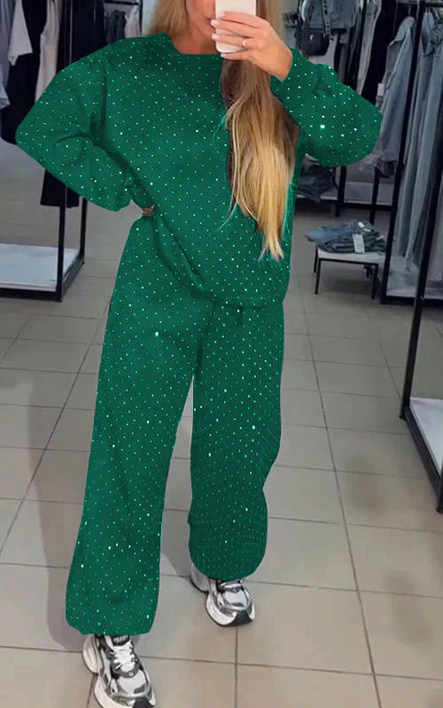 Levoire | Étincelant Confortable Ensemble De Jogging Vêtements Pour Femmes Vert
