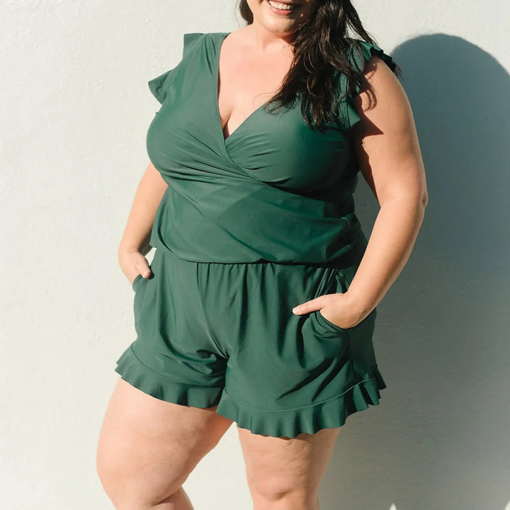 Levoire | V-Décolleté Robe De Bain Femme Rüschenspielanzug Vert