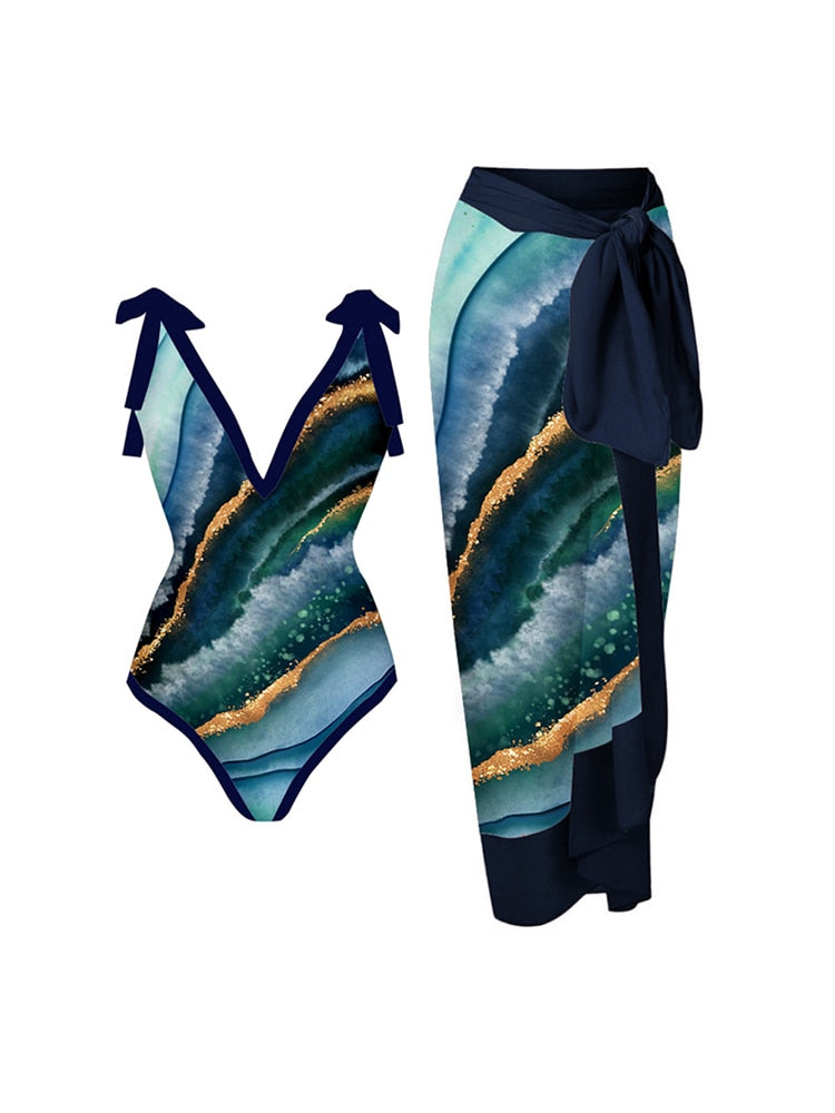 Levoire | Ensemble De Couverture Haut À Une Épaule Jupe De Couverture Maillot De Bain Mode Plage Pour Femmes