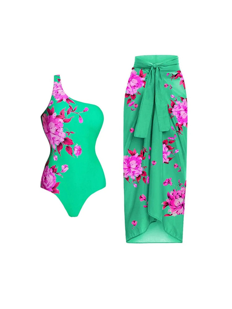 Levoire | Ensemble De Couverture Haut À Une Épaule Jupe De Couverture Maillot De Bain Mode Plage Pour Femmes Turquoise