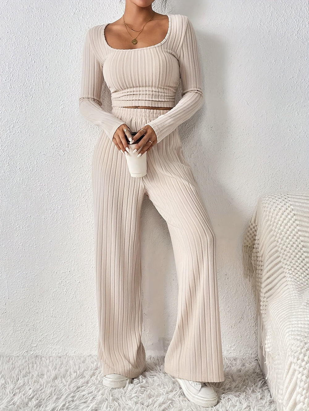 Levoire | Ensemble De Lounge Élégant En Rib Avec Pantalon Ample