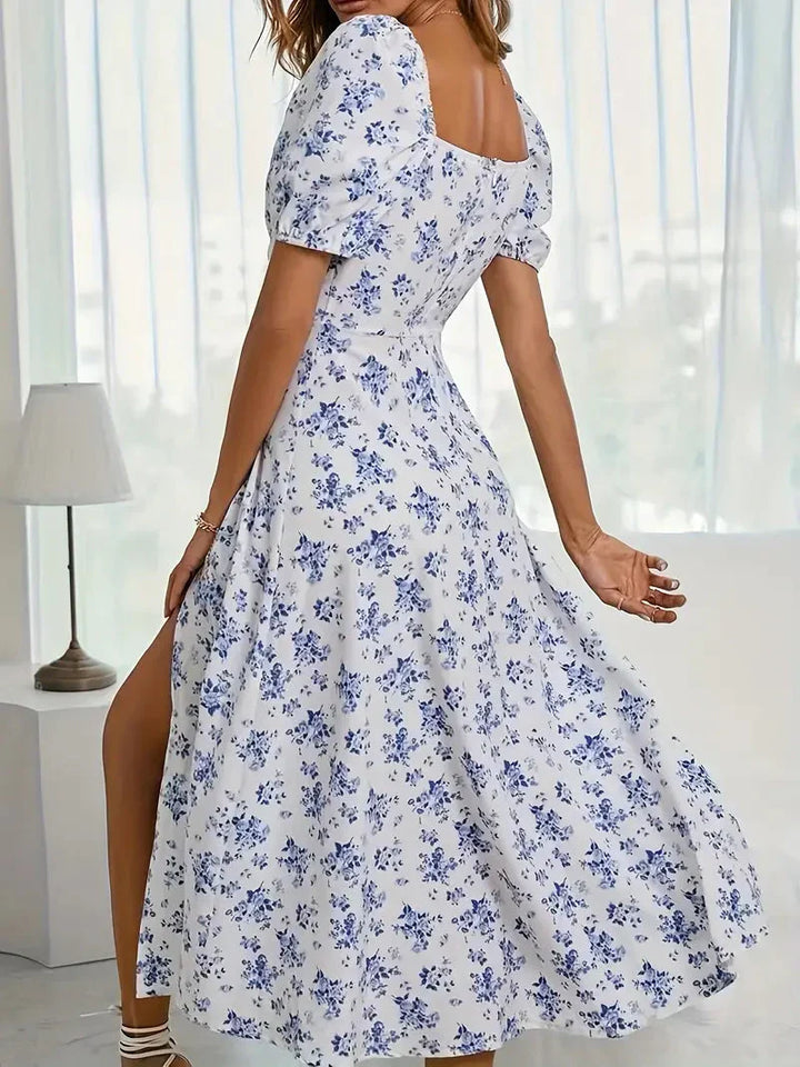 Levoire | Robe À Lignes Avec Imprimé Floral Et Manches Bouffantes Pour Le Printempsété
