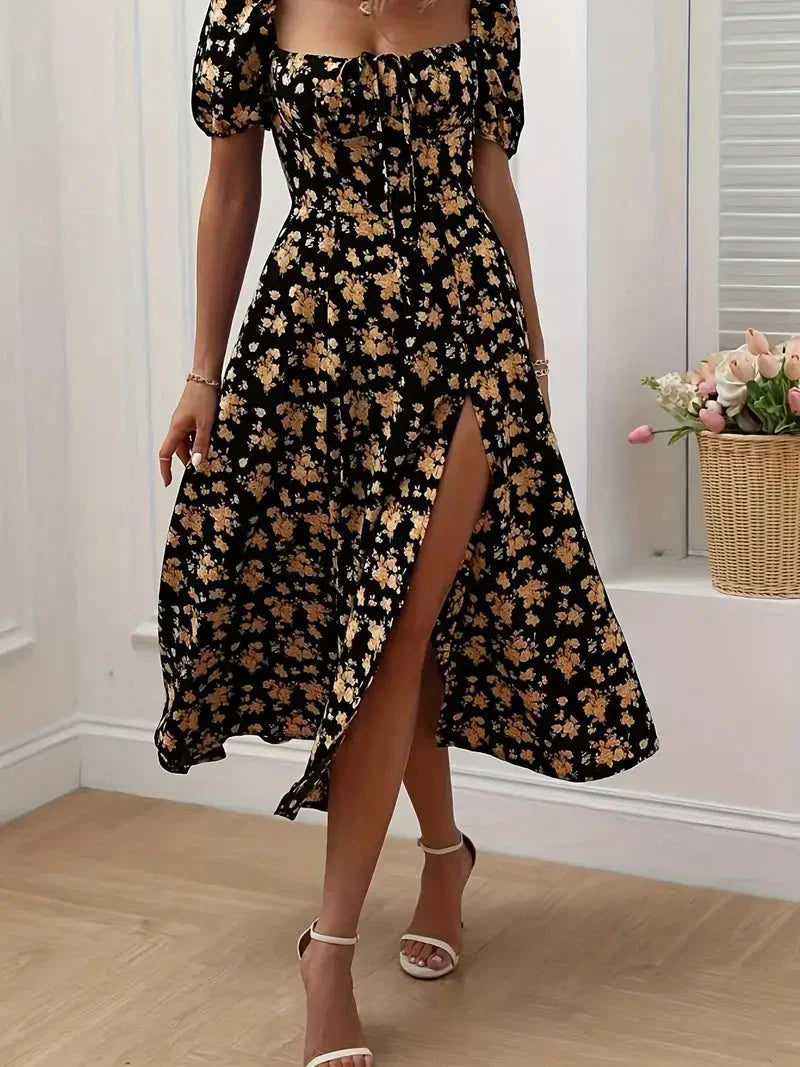Levoire | Robe À Lignes Avec Imprimé Floral Et Manches Bouffantes Pour Le Printempsété
