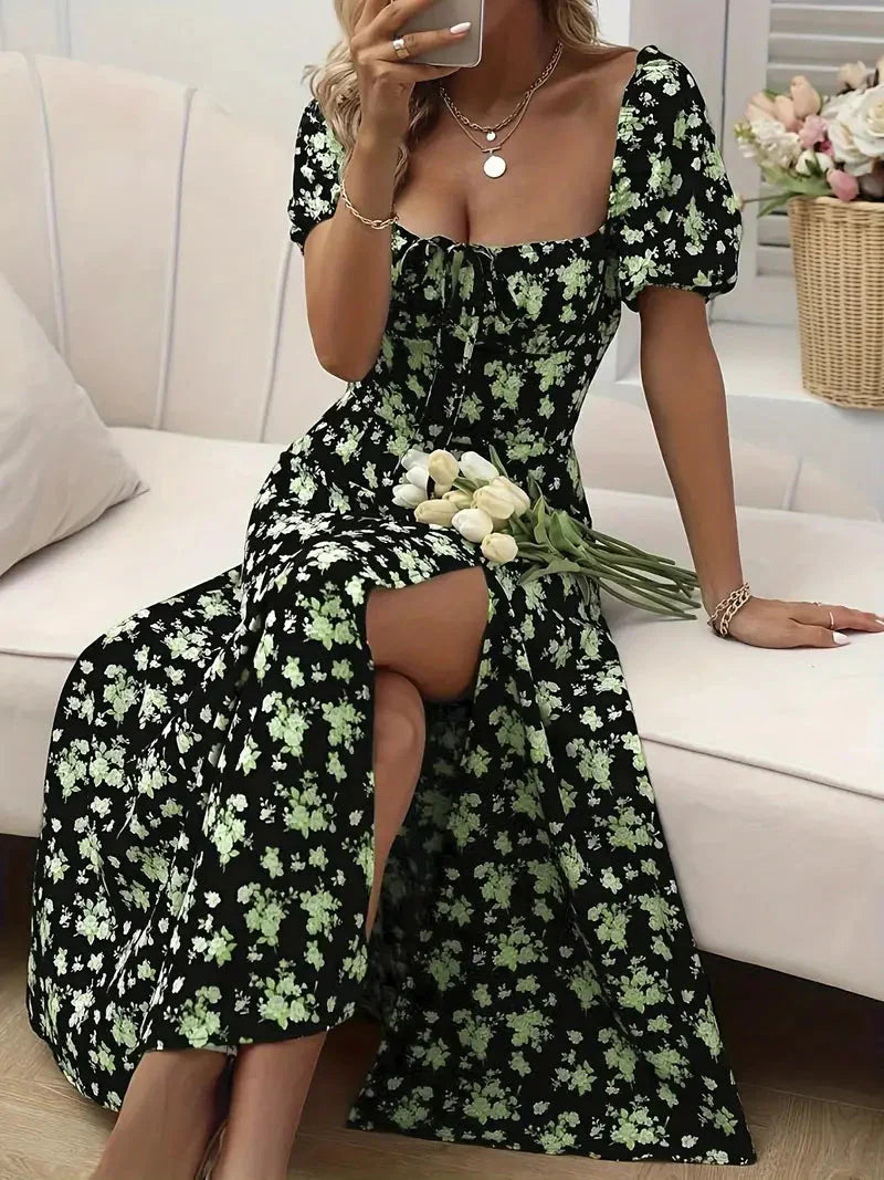 Levoire | Robe À Lignes Avec Imprimé Floral Et Manches Bouffantes Pour Le Printempsété