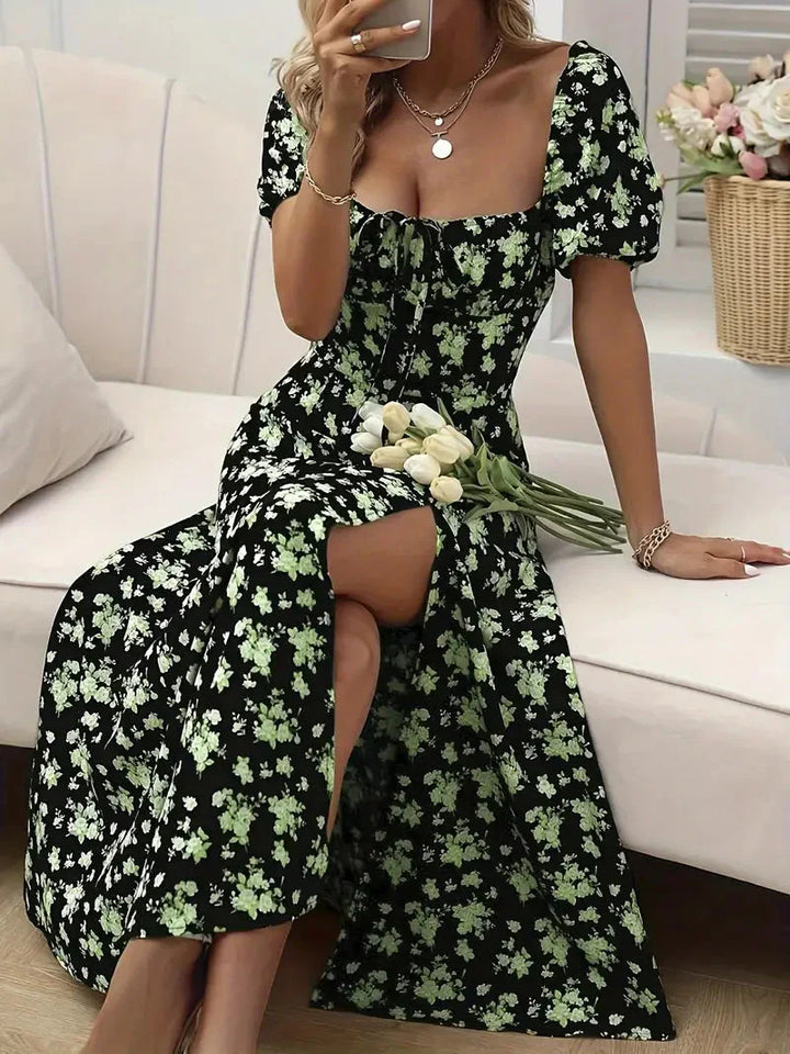 Levoire | Robe À Lignes Avec Imprimé Floral Et Manches Bouffantes Pour Le Printempsété