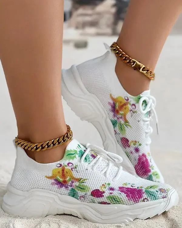 Levoire | Baskets Orthopédiques Respirantes avec Imprimé Floral pour Femmes Rouge