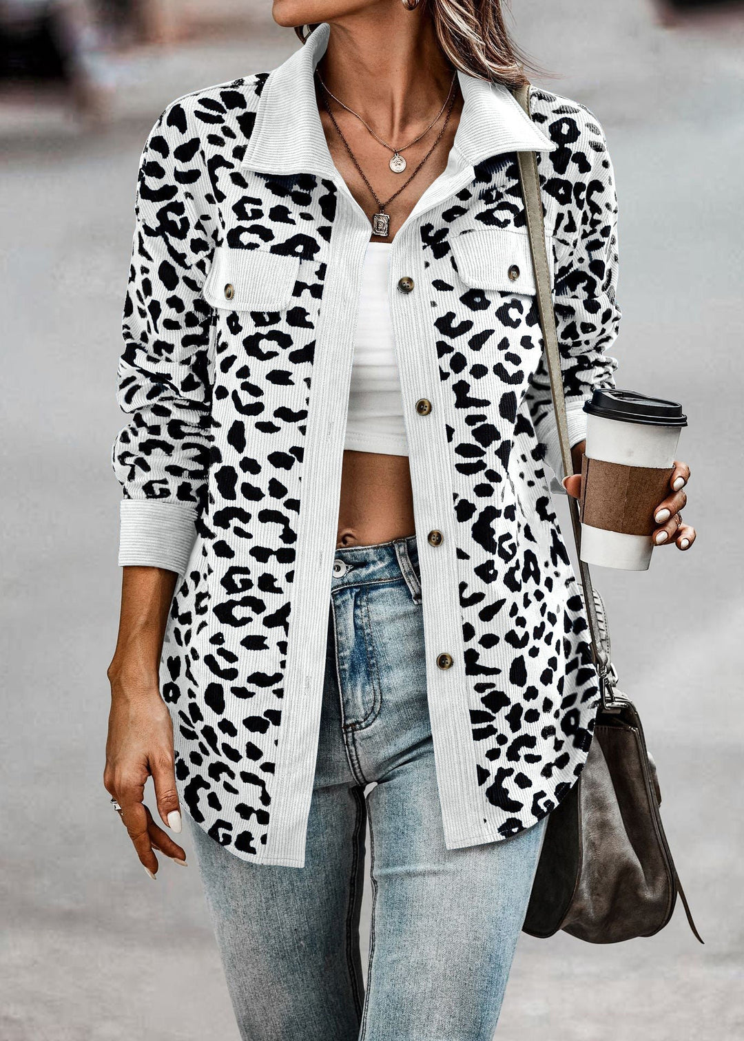 Levoire | Veste Chic Femme Avec Motif Léopard Blanc