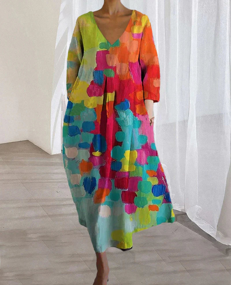 Levoire | Robe Imprimée Colorée Avec Décolleté En V