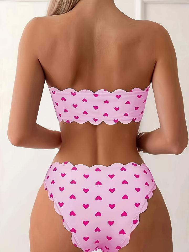 Levoire | Ensemble De Bikini Bandeau Avec Motif De Cœur Pour Femmes