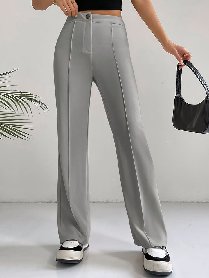 Levoire | Pantalons droits taille haute Mukavat avec bouton Gris