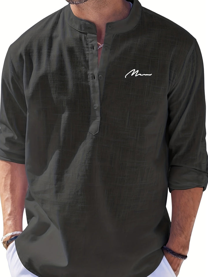 Levoire | Retro Pellavasekoite Henley-Shirt À Manches Longues Noir