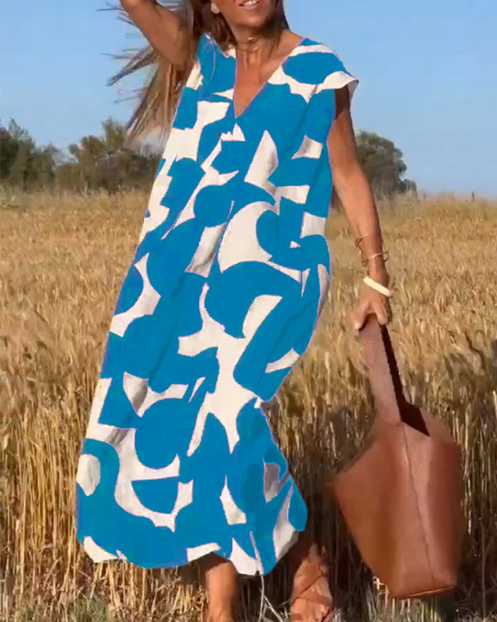 Levoire | Robe Longue Imprimée Femme Bleu
