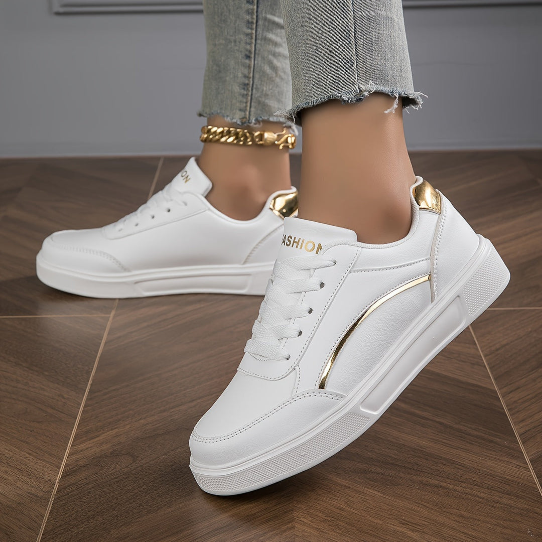 Levoire | Sneakers Pour Femmes Design Non Amalgamé Avec Lacets Et Semelle Douce Blanc