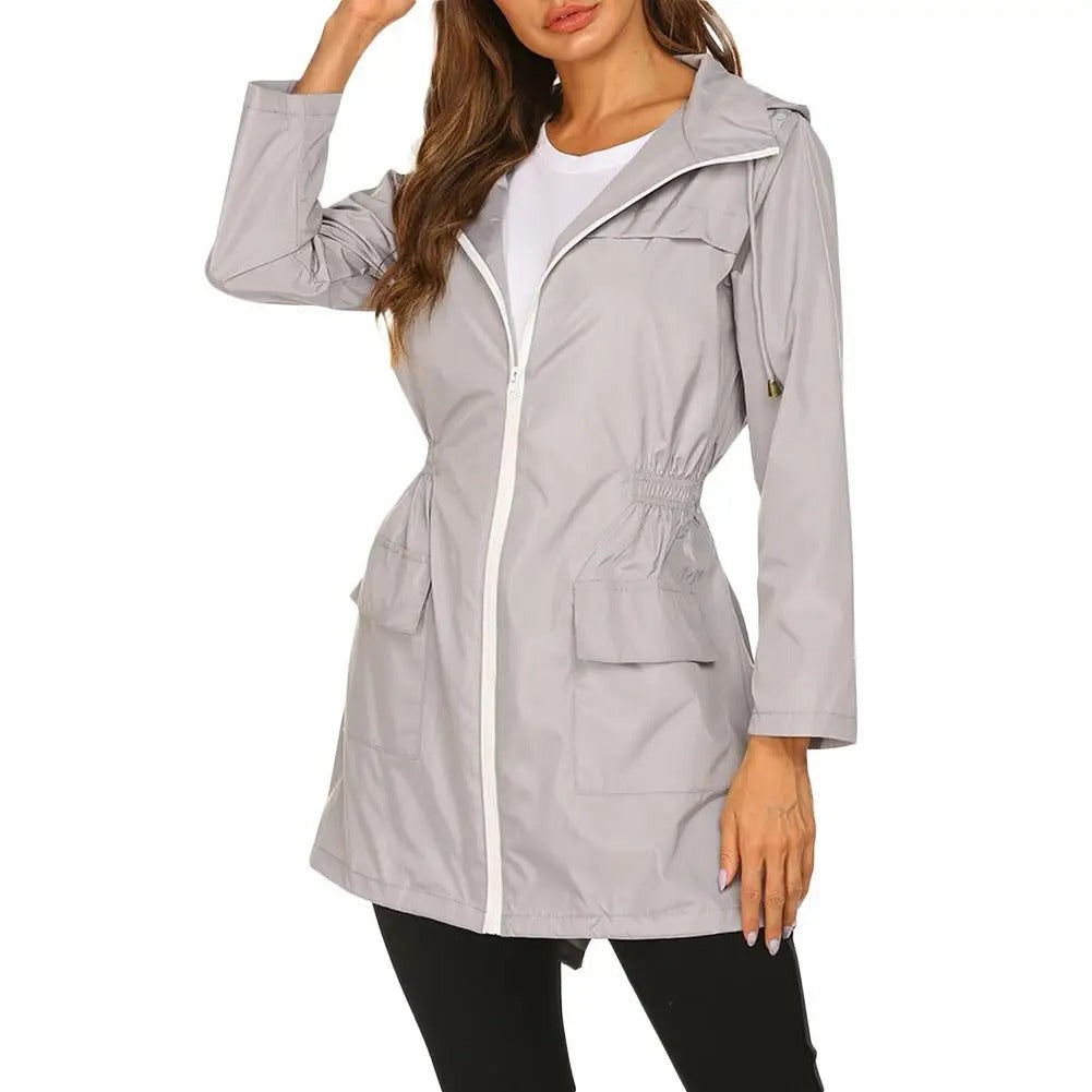 Levoire | Veste De Pluie Coupe-Vent Pour Femmes Avec Cordon De Serrage Gris clair
