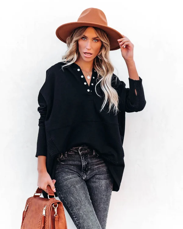 Levoire | Sweat À Capuche Tendance Pour Femmes Avec Décolleté En V Noir
