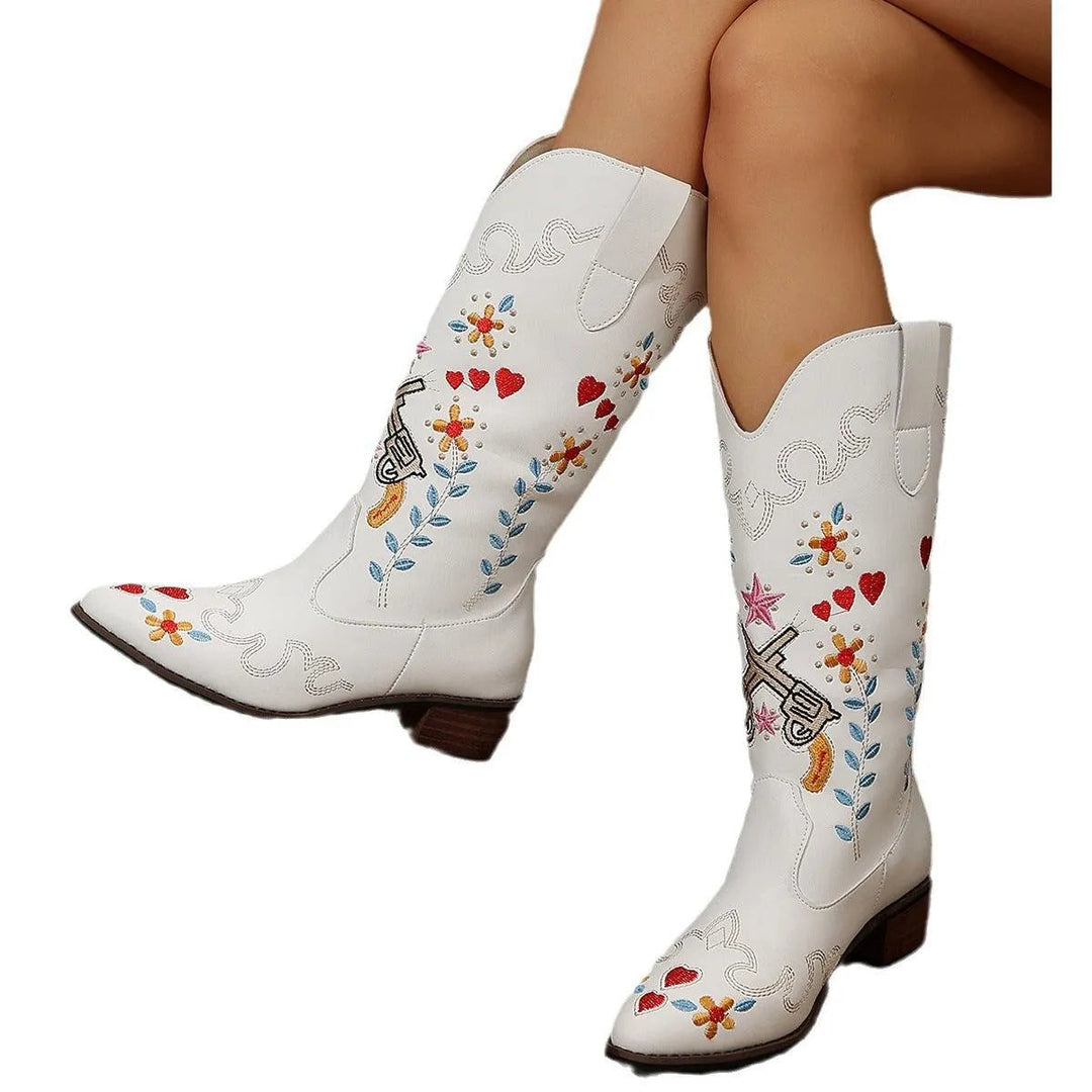Levoire | Bottes à tige haute et semelle épaisse brodée