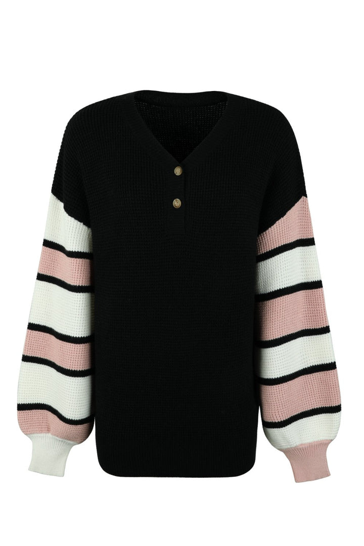 Levoire | Pull À Col En V Ouvert De Couleur Classé Avec Manches Longues