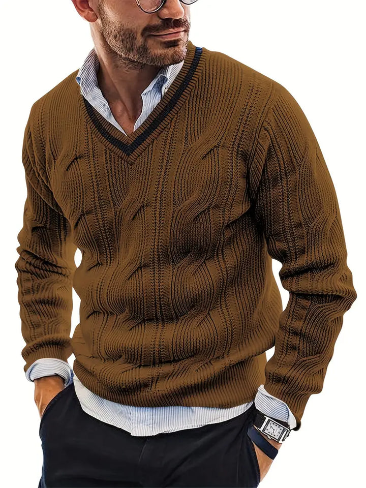 Levoire | Pull En Tricot Classique Pour Homme Avec Col En V Braun