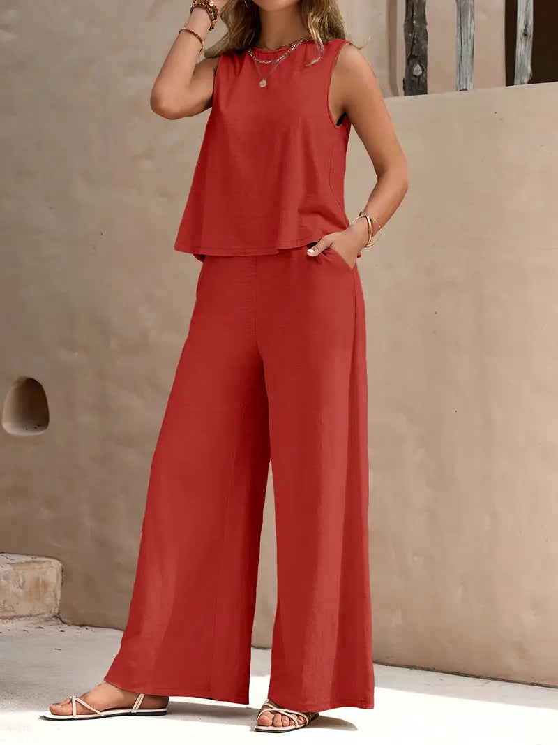 Levoire | Ensemble En Lin Deux Pièces Pour Femmes Mandarine rouge