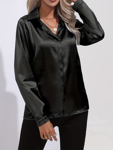 Levoire | Confiant De La Forme Chemise En Satin À Manches Longues Avec Boutons