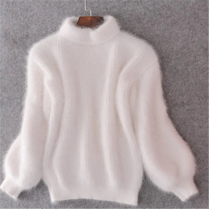 Levoire | Pull Confortable à Manches Lanternes Roulé Fluffy Blanc