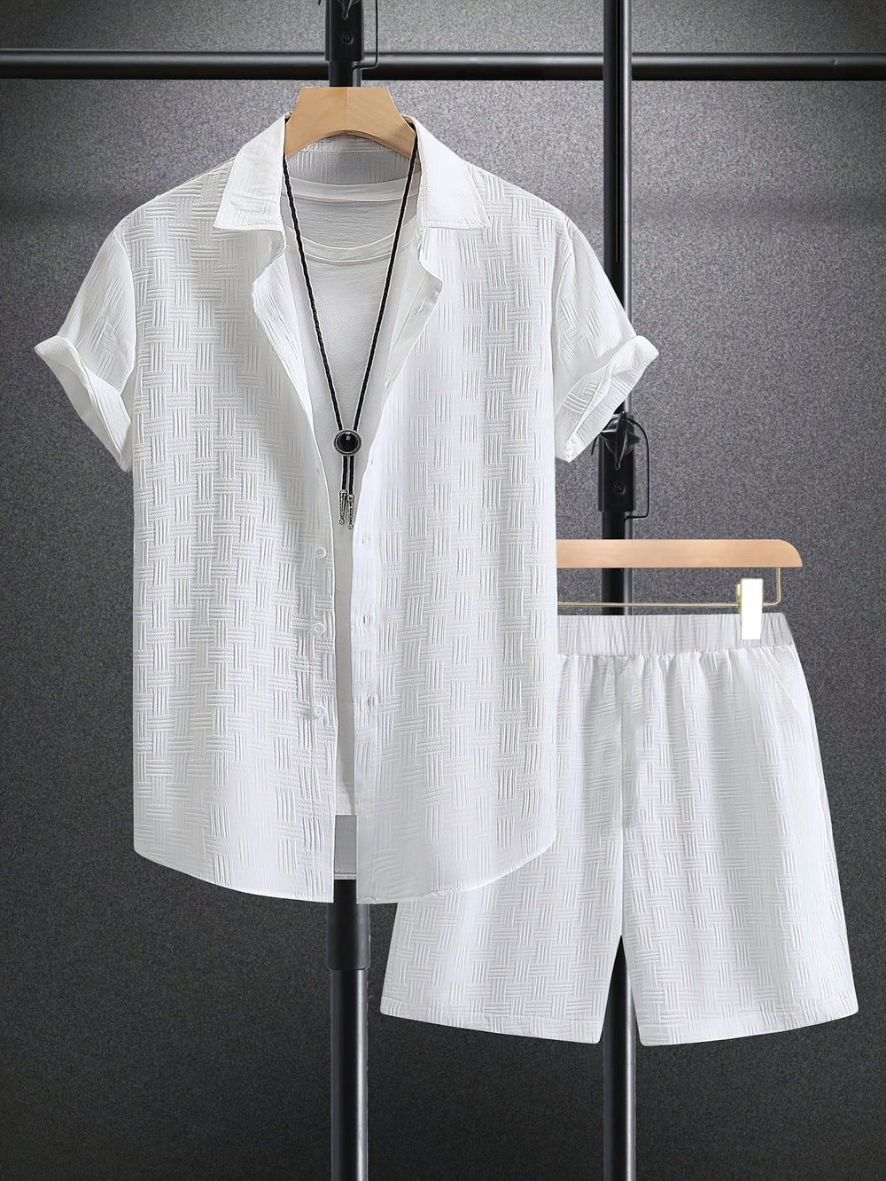 Levoire | Costume Rayé Pour Hommes Avec Col Rétro Et Manches Courtes
