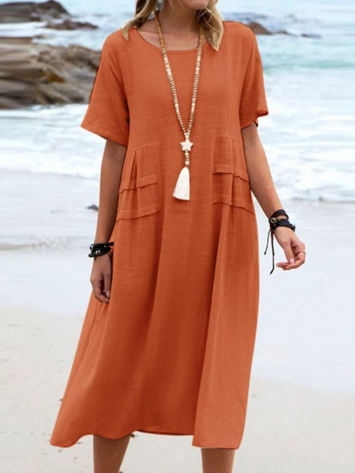 Levoire | Robe En Coton Lin Unie Décontractée Orange