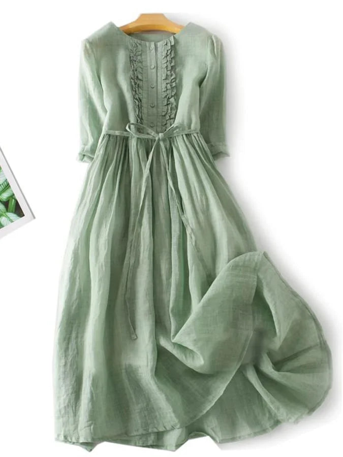 Levoire | Coton Lin Robe À Volants Vert