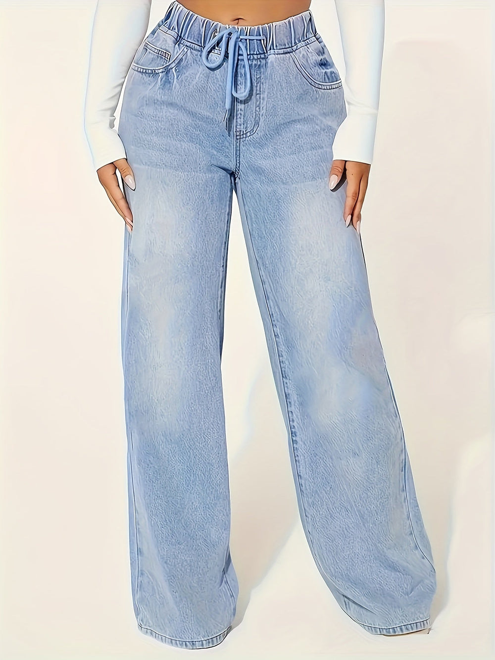 Levoire | Unisoleil Pantalons En Jean Bleus Lavés Décontractés Avec Taille Élastique