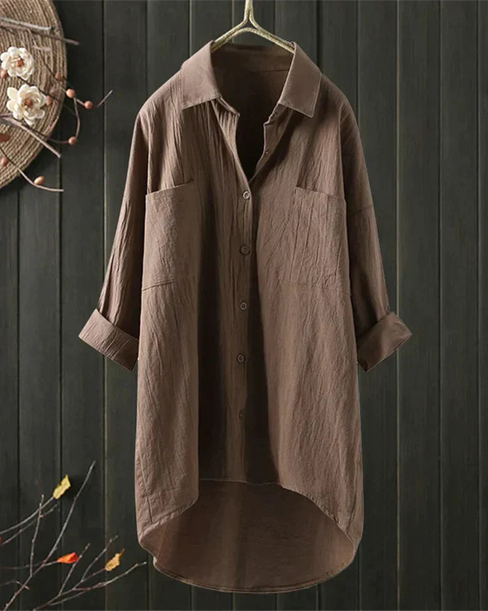 Levoire | T-Shirt En Lin À Manches Longues Et Boutons Pour Le Printemps Khaki