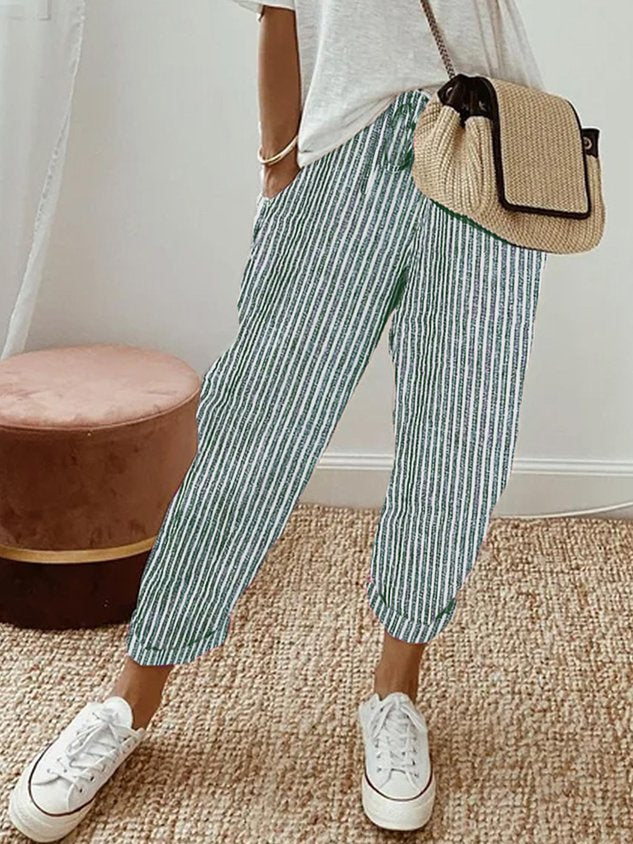 Levoire | Pantalon Élégant Avec Des Poches En Dentelle Vert (Rayé)