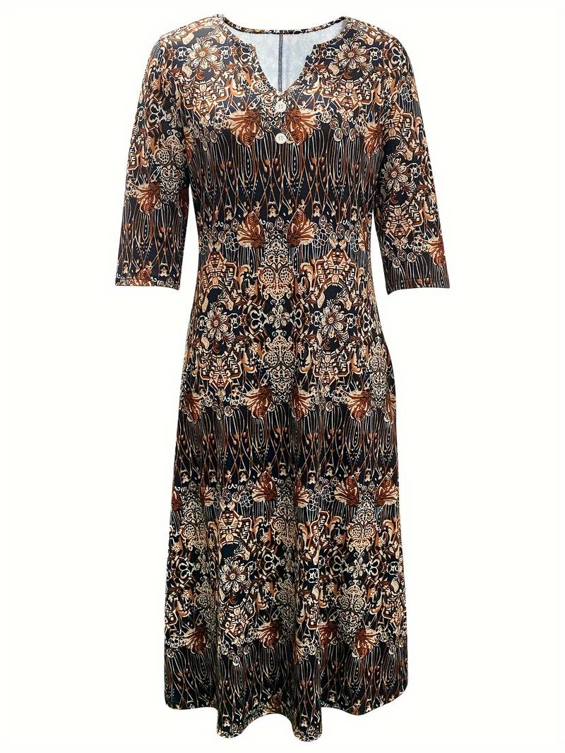 Levoire | Robe Midi Avec Impression Florale Et Manches 3/4