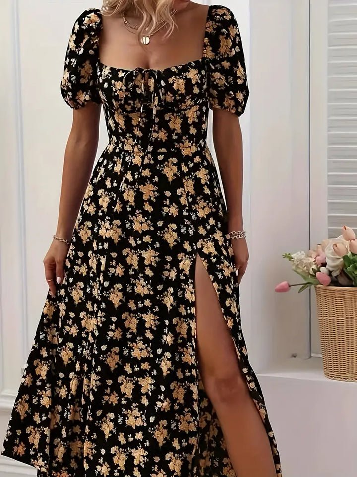 Levoire | Robe En A-Ligne Avec Imprimé Floral Et Manches Bouffantes Pour Le Printemps Et L'Été Fleur jaune