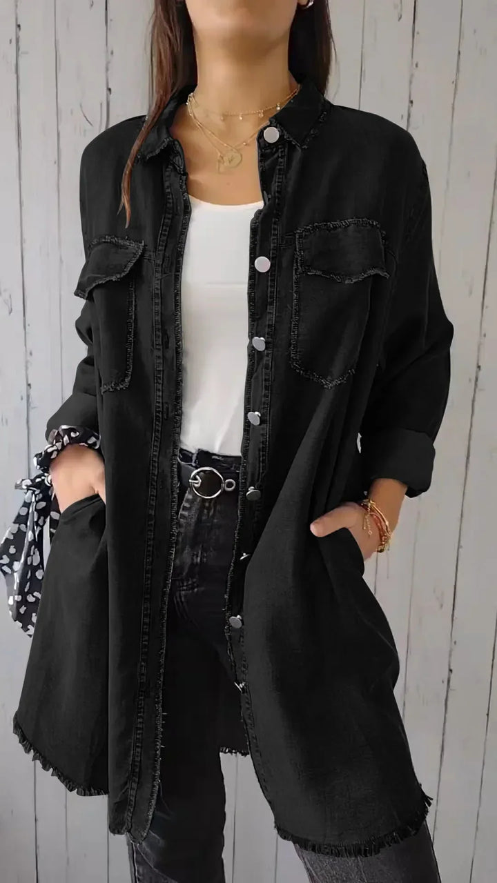 Levoire | Chemise longue confortable en faux denim Noir