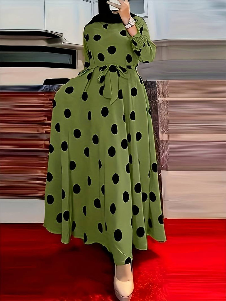 Levoire | Robe À Manches Longues À Pois Avec Col Rond Vert olive