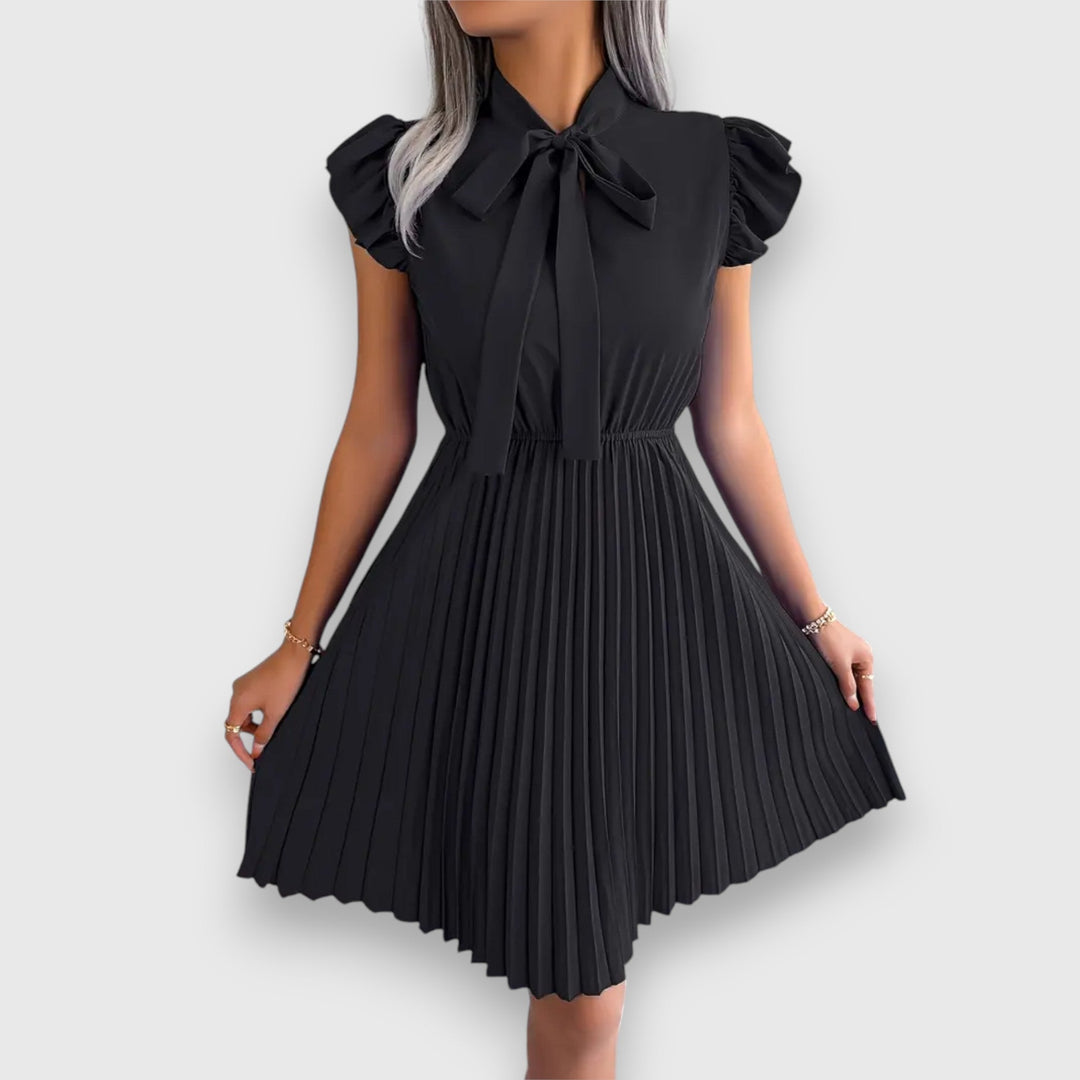 Levoire | Robe Courte Manches Courtes Avec Nœud Noir