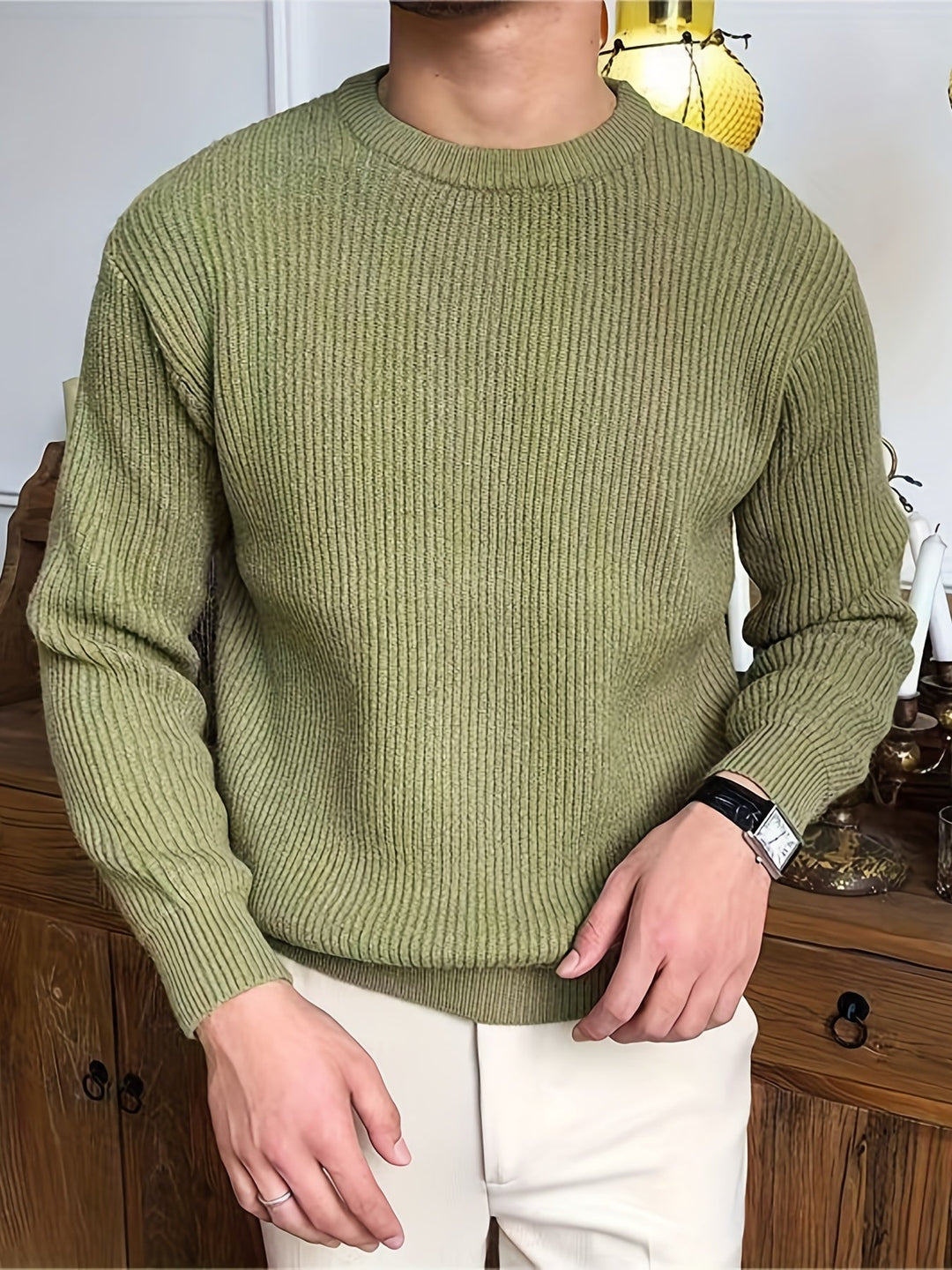 Levoire | Sweat-Shirt Design À Col Rond En Tricot Câble Élégant Pour Hommes