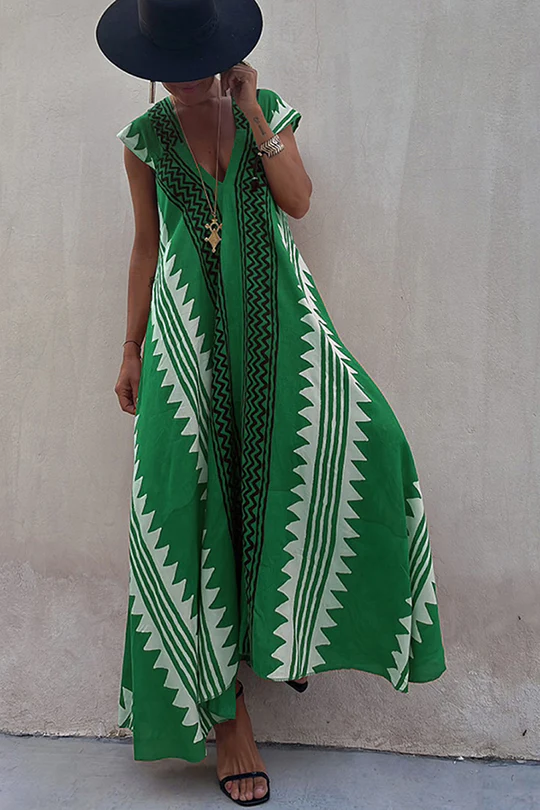 Levoire | Robe De Plage Maxi Avec Motif Ethnique Vert