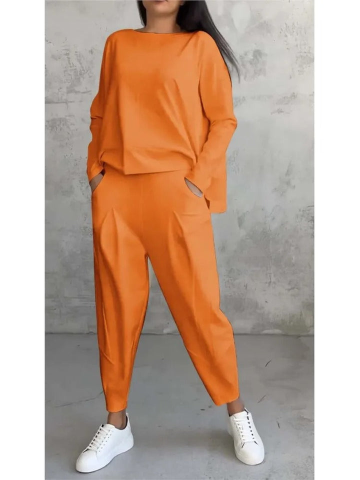 Levoire | Ensemble Éléga Nt Deux Pièces Avec Haut À Manches Longues Et Pantalon Orange