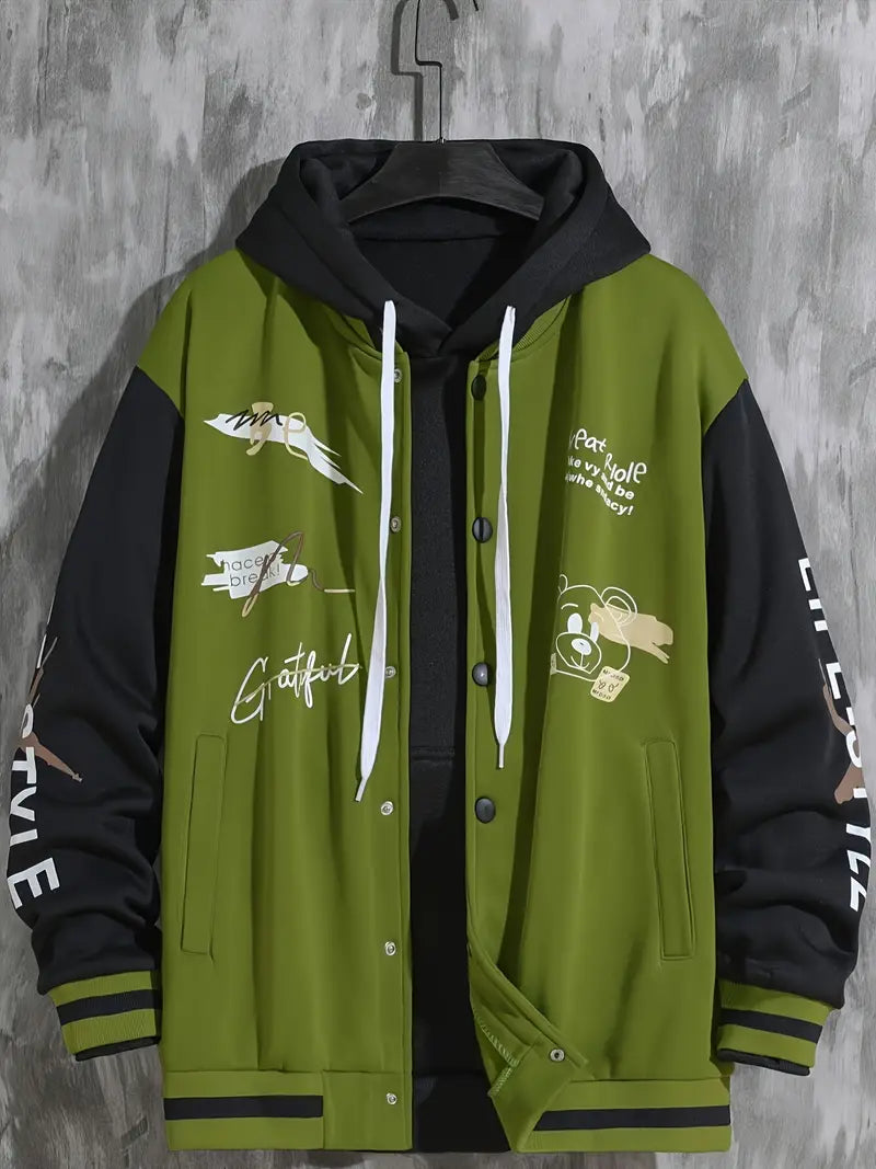 Levoire | Veste De Baseball Avec Capuche Pour Hommes Vert armée