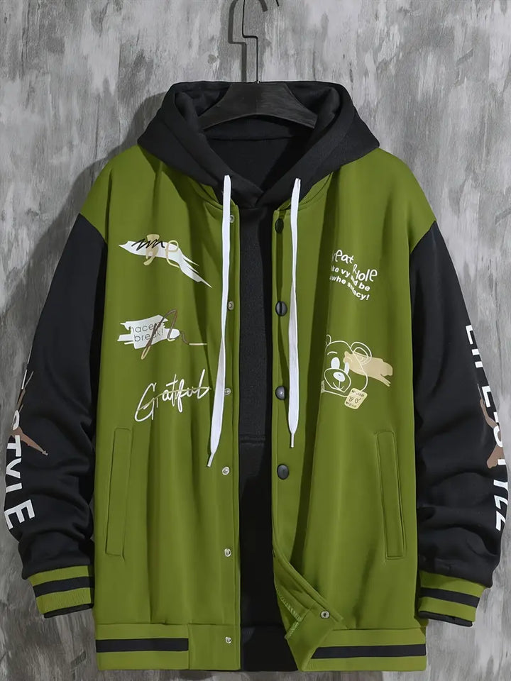 Levoire | Veste De Baseball Avec Capuche Pour Hommes Vert armée