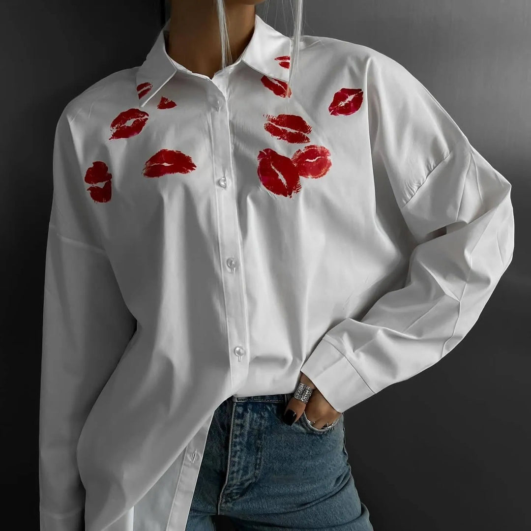 Levoire | Chemise blanche avec des lèvres rouges LS3722 Blanc
