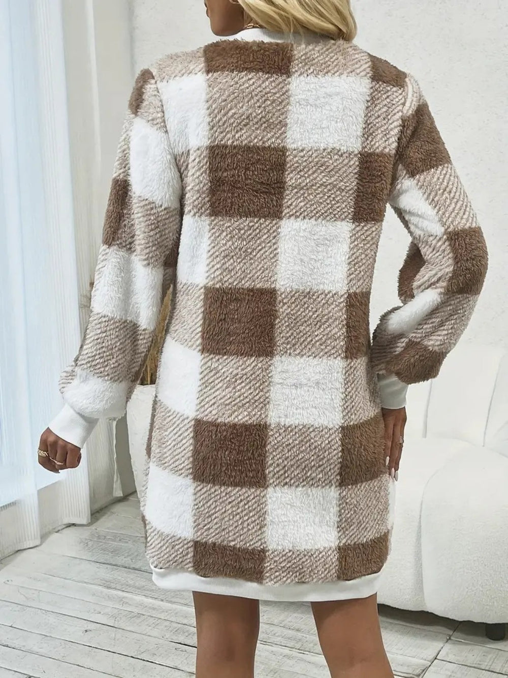 Levoire | Rento Robe Ouverte À Carreaux V Neck Avec Manches Longues