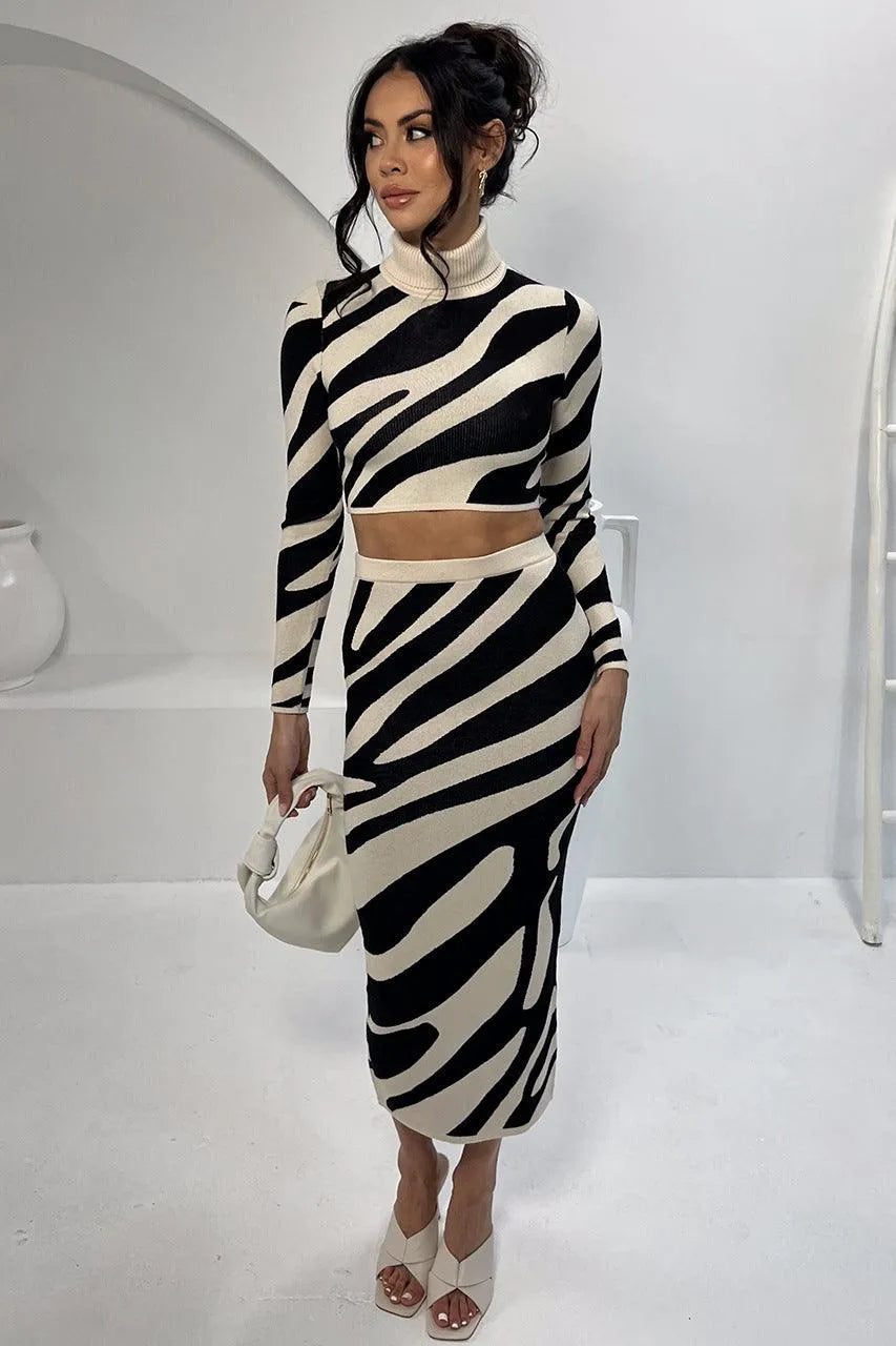 Levoire | Robe tricotée à crayon étroit et rayé Rayures noir et blanc