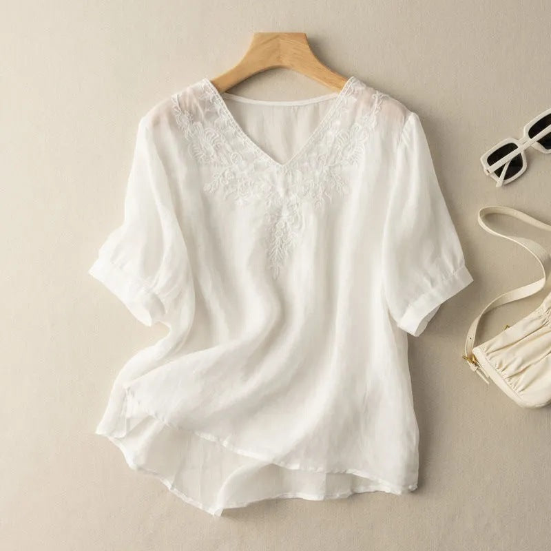 Levoire | Chemise Brodée À Col En V Blanc