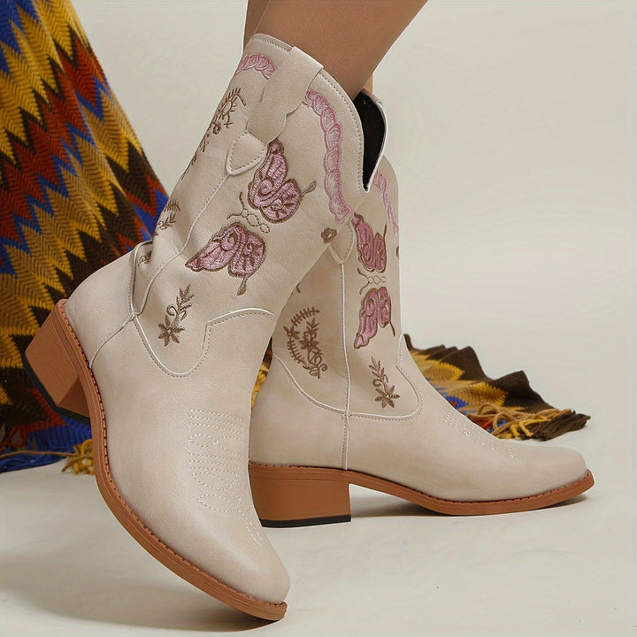 Levoire | Bottes Cowboy À Motifs De Papillons Pour Femmes Beige