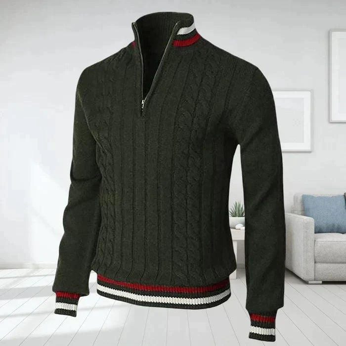 Levoire | Sweatshirt Premium Homme Avec Col V Et Fermeture Éclair Vert