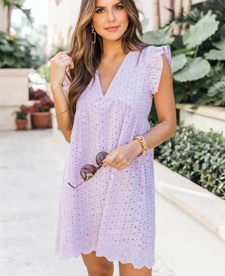 Levoire | Robe D'Été Élégante Imprimée Dos Nu Midi-Robe Violet