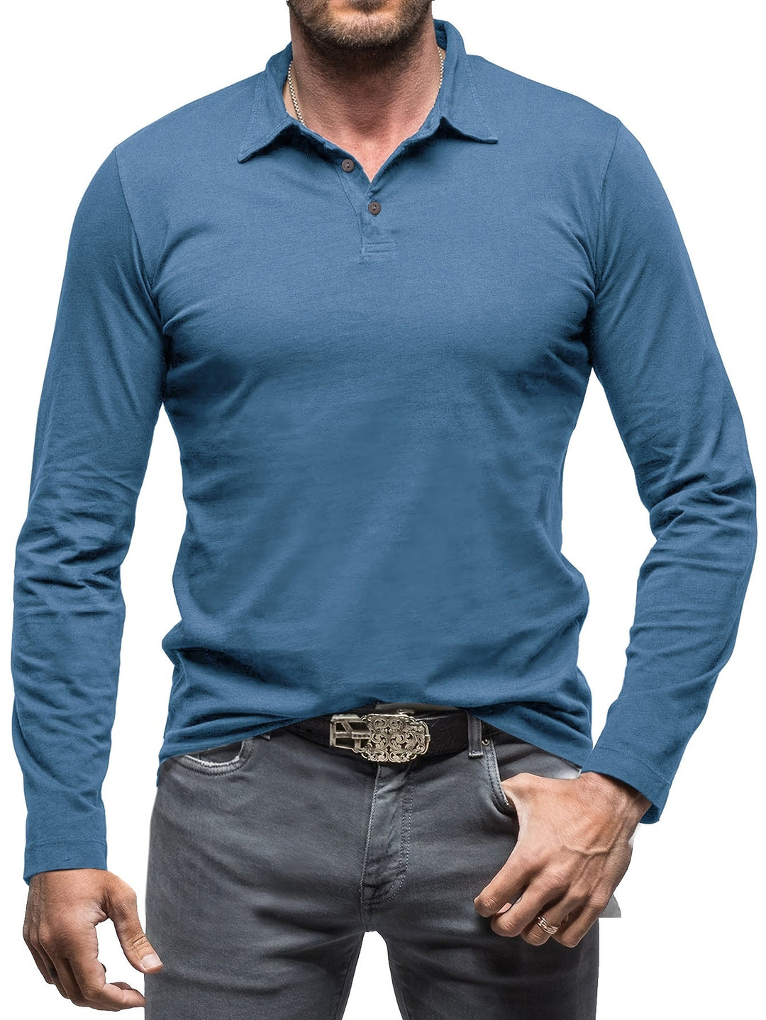 Levoire | T-Shirt Henley À Manches Longues Unies Pour Hommes