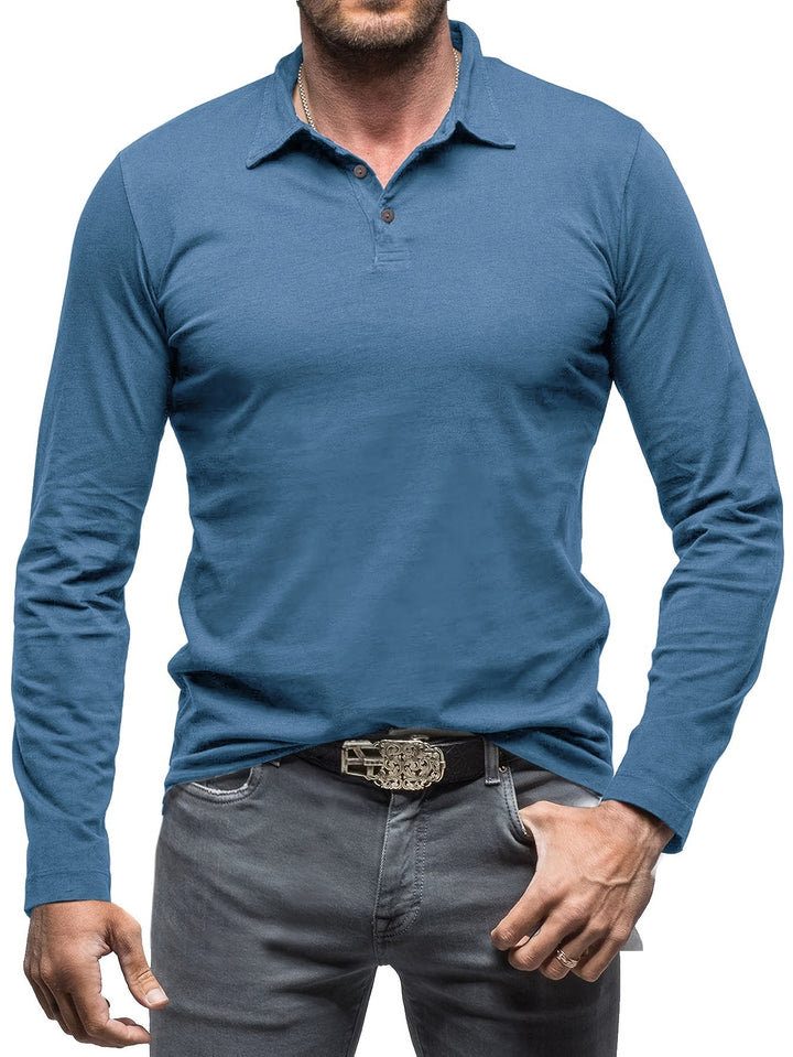 Levoire | T-Shirt Henley À Manches Longues Unies Pour Hommes
